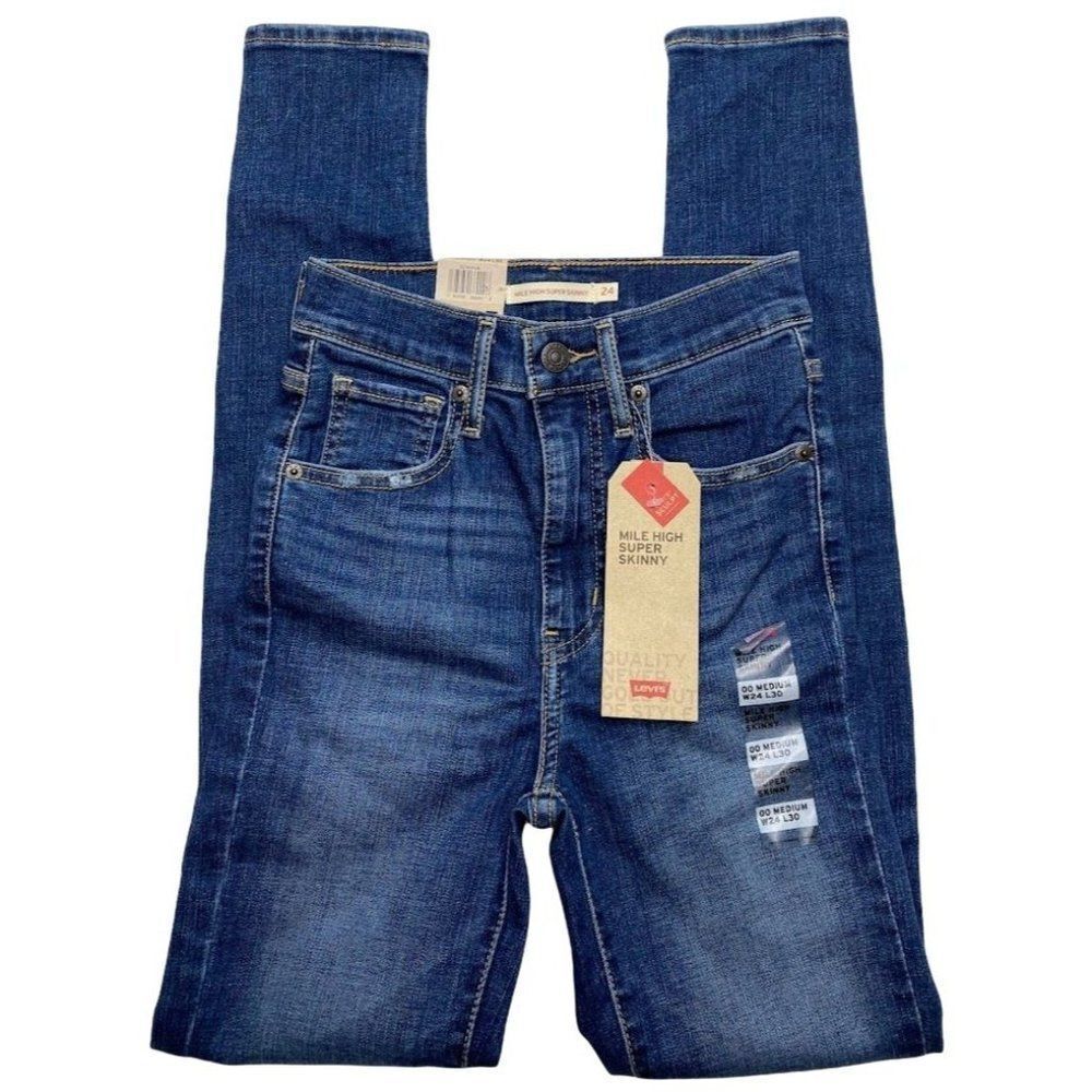 Levi'sโMile Highย Super Skinny Jeans Women's 00 24 Blue Ripped DistressedโStretch